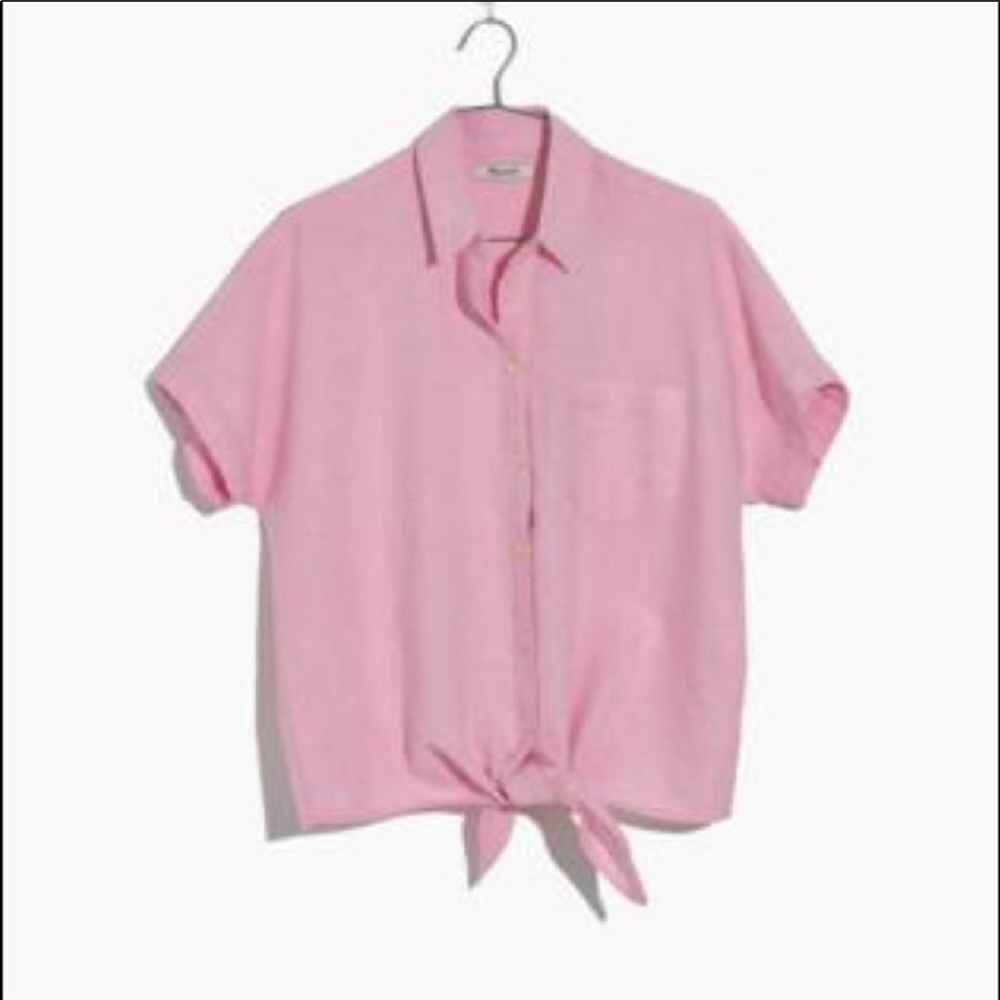 Madewell Short Sleeve Tie front top in Pink
